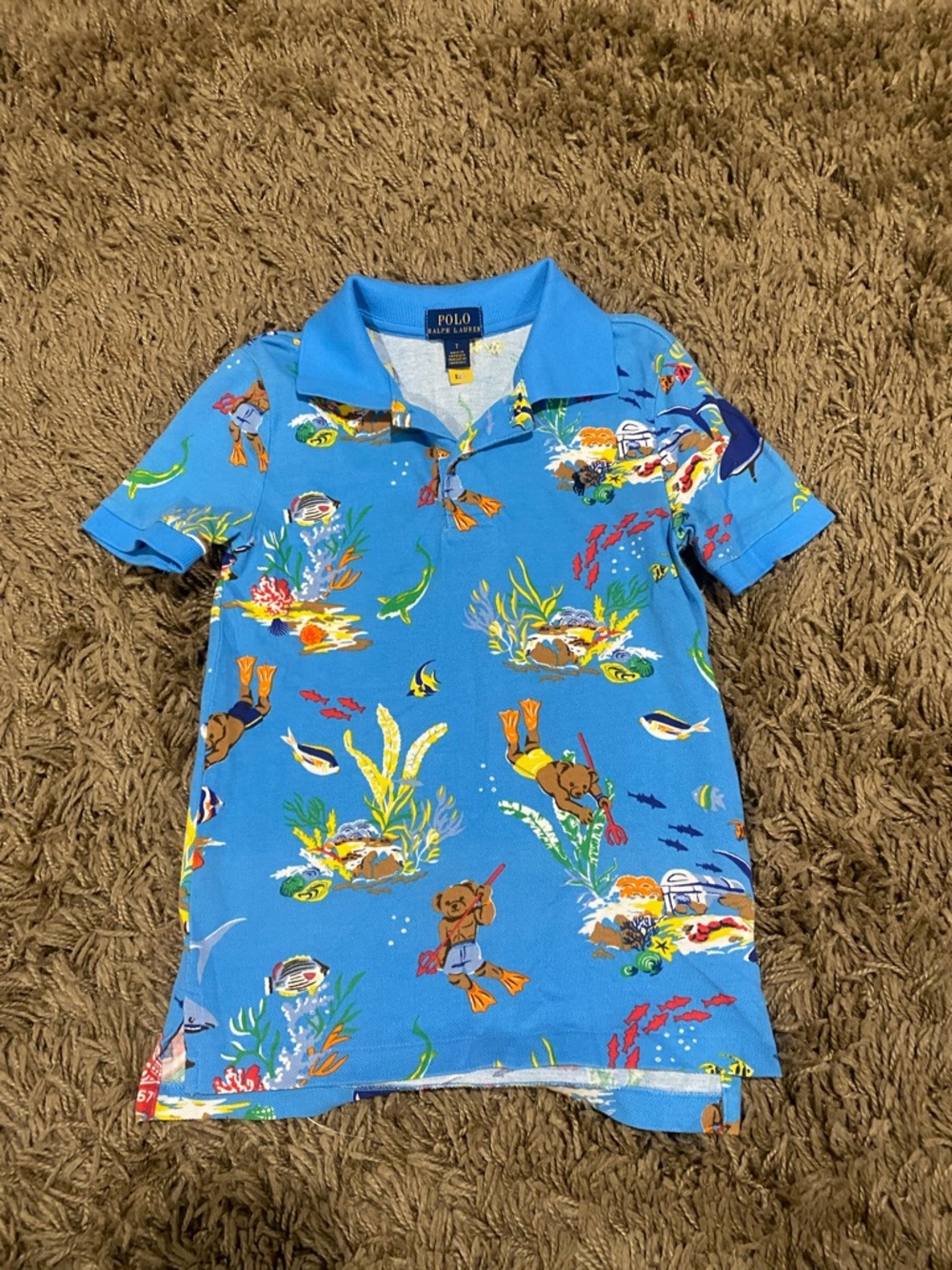 Polo by Ralph Lauren Bright Blue Kids Polo with Underwater Bear Print